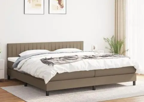 Pat box spring cu saltea, gri taupe, 200x200 cm, textil - 1/5