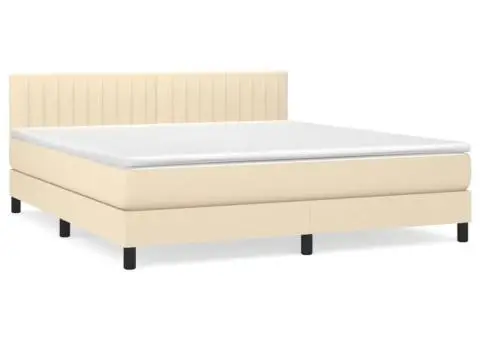 Pat box spring cu saltea, crem, 160x200 cm, material textil - 2/5