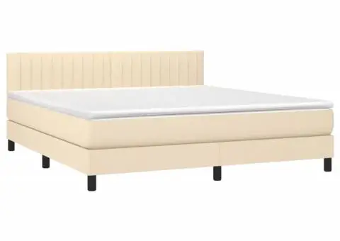 Pat box spring cu saltea, crem, 160x200 cm, material textil - 3/5