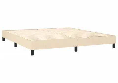 Pat box spring cu saltea, crem, 160x200 cm, material textil - 4/5