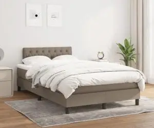 vidaXL Pat box spring cu saltea, gri taupe, 120x200 cm, textil