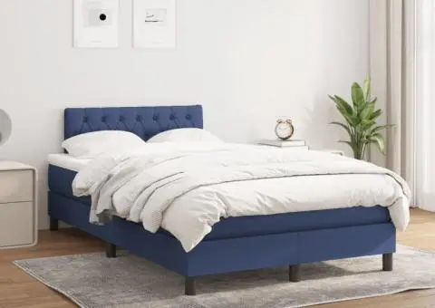 Pat box spring cu saltea, albastru, 120x200 cm, textil - 1/5