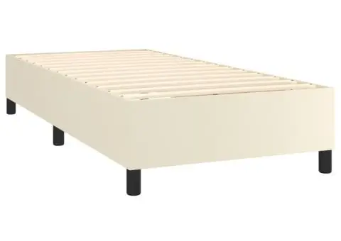 Pat cu arcuri, saltea și LED, crem, 100x200 cm, piele ecologică - 5/5