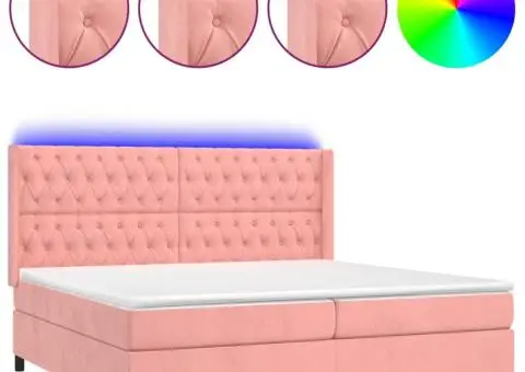 Pat cu arcuri, saltea & LED, roz, 180x200 cm, catifea - 2/5