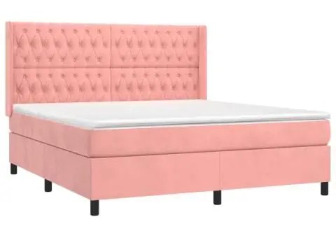 Pat cu arcuri, saltea & LED, roz, 180x200 cm, catifea - 4/5