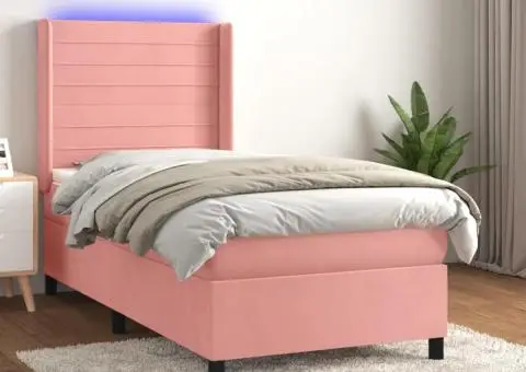 Pat cu arcuri, saltea și LED, negru, 90x200 cm, catifea - 1/5