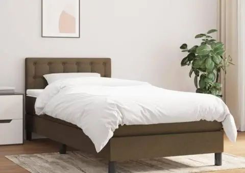 Pat box spring cu saltea, maro închis, 100x200 cm, textil - 1/5