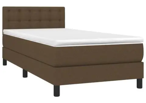 Pat box spring cu saltea, maro închis, 100x200 cm, textil - 3/5