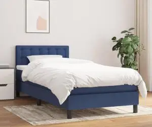 vidaXL Pat box spring cu saltea, albastru, 80x200 cm, textil