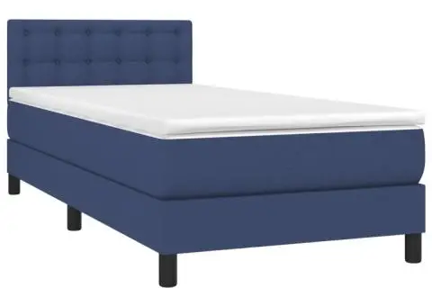 Pat box spring cu saltea, albastru, 80x200 cm, textil - 3/5