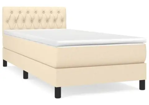 Pat box spring cu saltea, crem, 90x200 cm, textil - 2/5