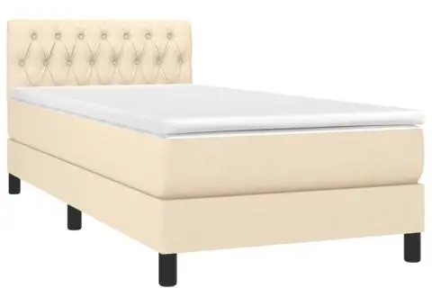 Pat box spring cu saltea, crem, 90x200 cm, textil - 3/5