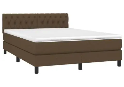 Pat continental cu saltea, maro închis, 140x200 cm, textil - 3/5