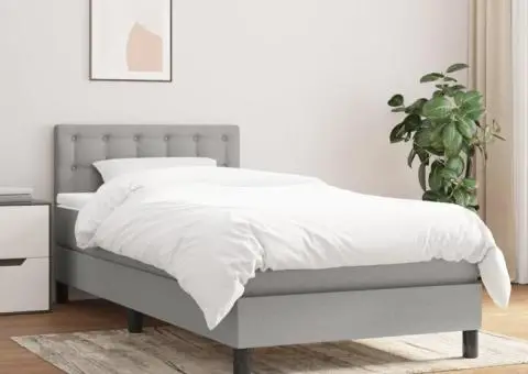 Pat box spring cu saltea, gri deschis, 90x190 cm, textil - 1/5