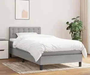 vidaXL Pat box spring cu saltea, gri deschis, 90x190 cm, textil
