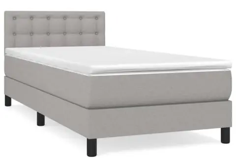 Pat box spring cu saltea, gri deschis, 90x190 cm, textil - 2/5