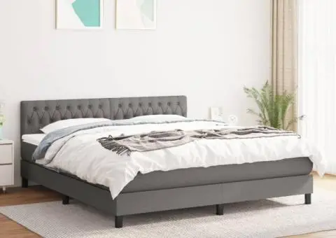 Pat box spring cu saltea, gri închis, 180x200 cm, textil - 1/5