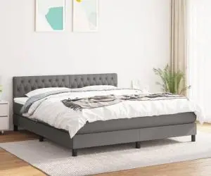 vidaXL Pat box spring cu saltea, gri închis, 180x200 cm, textil