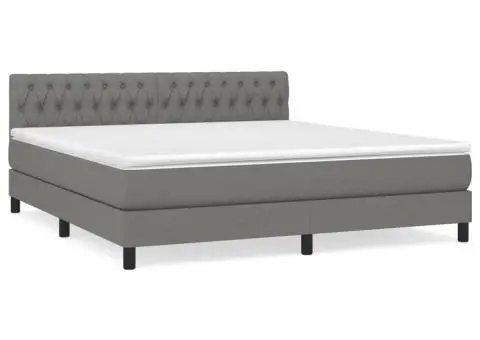 Pat box spring cu saltea, gri închis, 180x200 cm, textil - 2/5