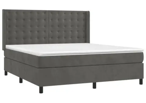 Pat cu arcuri, saltea și LED, gri închis, 180x200 cm, catifea - 4/5