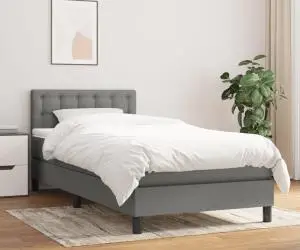 vidaXL Pat box spring cu saltea, gri închis, 100x200 cm, textil