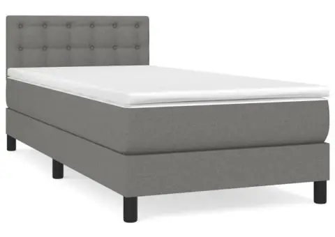 Pat box spring cu saltea, gri închis, 100x200 cm, textil - 2/5