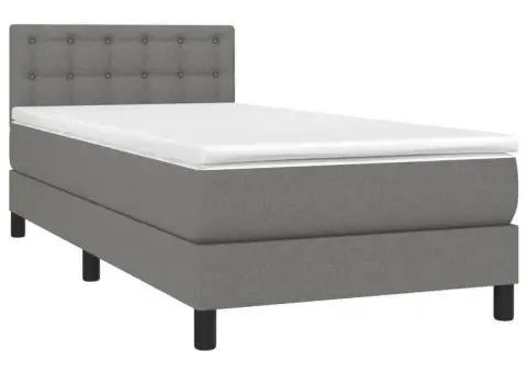 Pat box spring cu saltea, gri închis, 100x200 cm, textil - 3/5