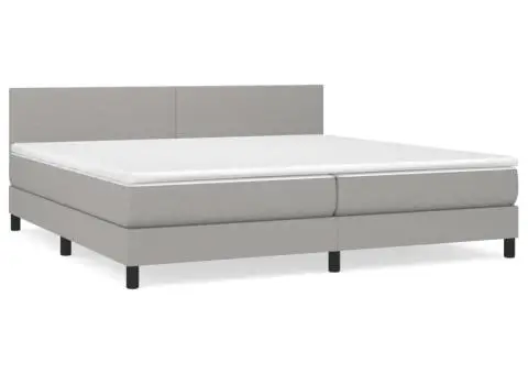 Pat box spring cu saltea, gri deschis, 200x200 cm, textil - 2/5