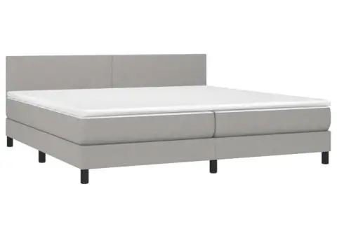 Pat box spring cu saltea, gri deschis, 200x200 cm, textil - 3/5