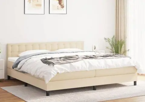 Pat box spring cu saltea, crem, 200x200 cm, textil - 1/5