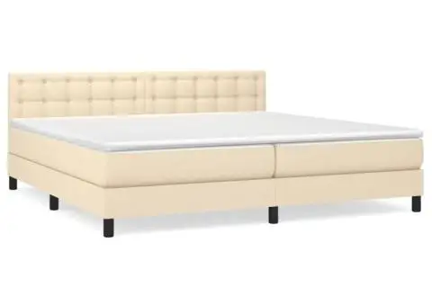 Pat box spring cu saltea, crem, 200x200 cm, textil - 2/5