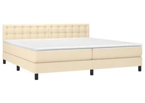 Pat box spring cu saltea, crem, 200x200 cm, textil - 3/5