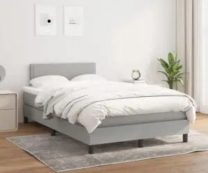 vidaXL Pat box spring cu saltea, gri deschis, 120x200 cm, textil