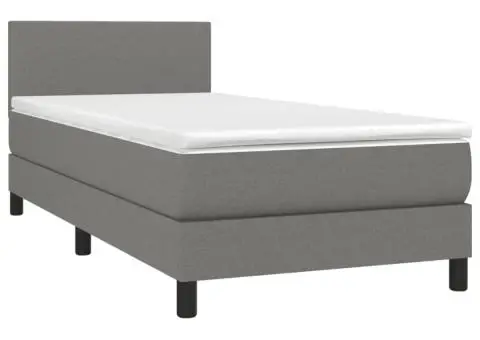 Pat box spring cu saltea, gri închis, 90x190 cm, textil - 3/5