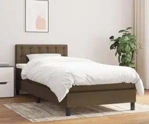 vidaXL Pat box spring cu saltea, maro închis, 90x190 cm, textil