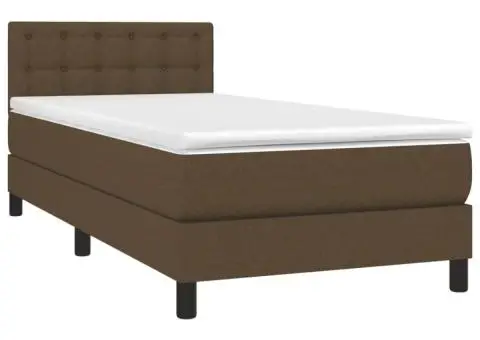 Pat box spring cu saltea, maro închis, 90x190 cm, textil - 3/5
