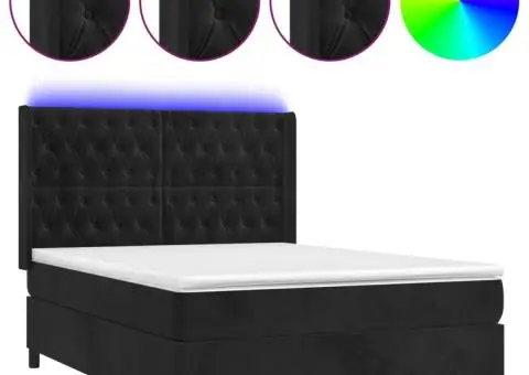 Pat cu arcuri, saltea și LED, negru, 140x190 cm, catifea - 2/5