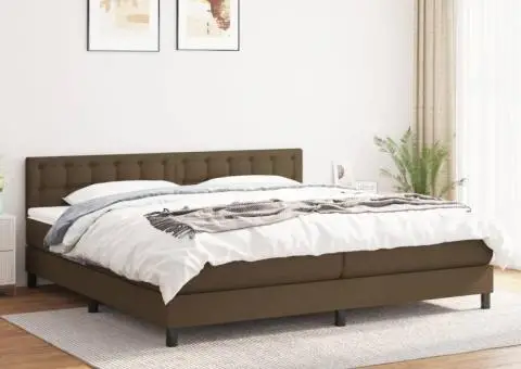 Pat box spring cu saltea, maro închis, 200x200 cm, textil - 1/5