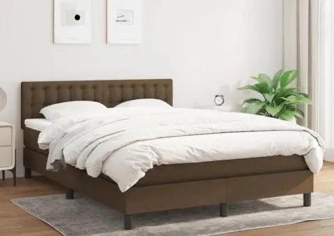 Pat continental cu saltea, maro închis, 140x200 cm, textil - 1/5