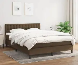 vidaXL Pat continental cu saltea, maro închis, 140x200 cm, textil
