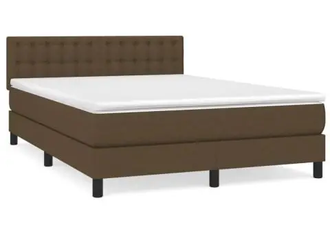 Pat continental cu saltea, maro închis, 140x200 cm, textil - 2/5