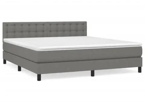 Pat box spring cu saltea, gri închis, 180x200 cm, textil - 2/5
