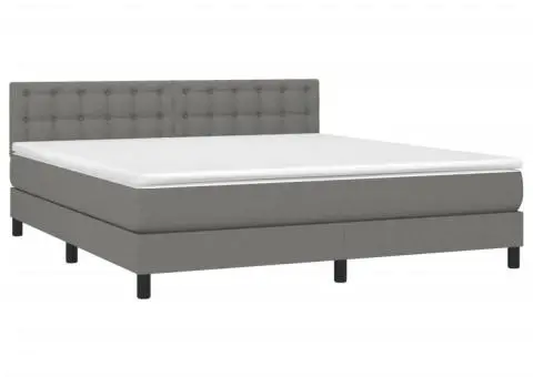 Pat box spring cu saltea, gri închis, 180x200 cm, textil - 3/5