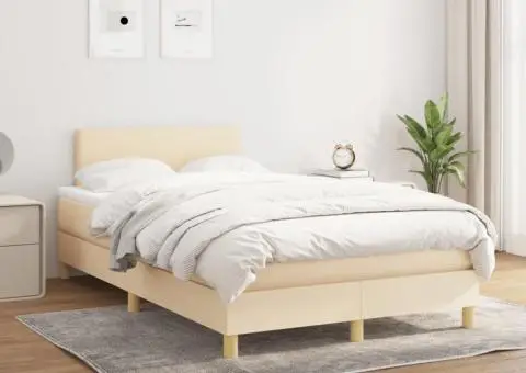 Pat box spring cu saltea, crem, 120x200 cm, textil - 1/5