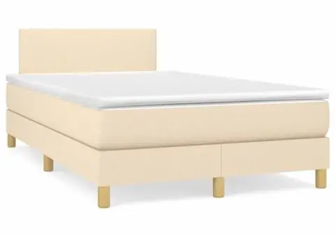 Pat box spring cu saltea, crem, 120x200 cm, textil - 2/5