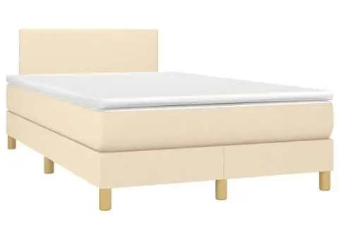 Pat box spring cu saltea, crem, 120x200 cm, textil - 3/5