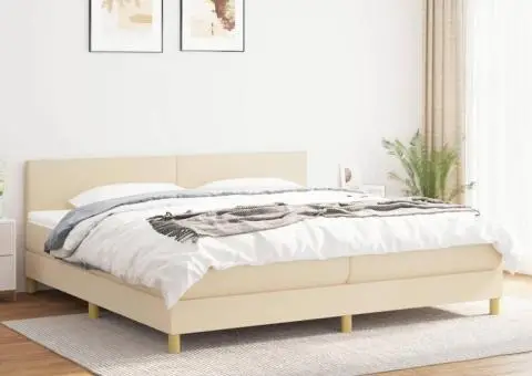 Pat box spring cu saltea, crem, 200x200 cm, textil - 1/5