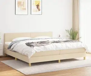 vidaXL Pat box spring cu saltea, crem, 200x200 cm, textil