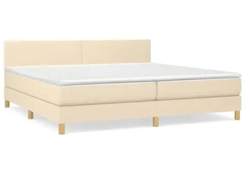 Pat box spring cu saltea, crem, 200x200 cm, textil - 2/5