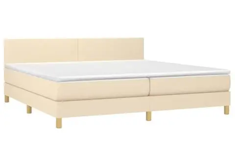 Pat box spring cu saltea, crem, 200x200 cm, textil - 3/5